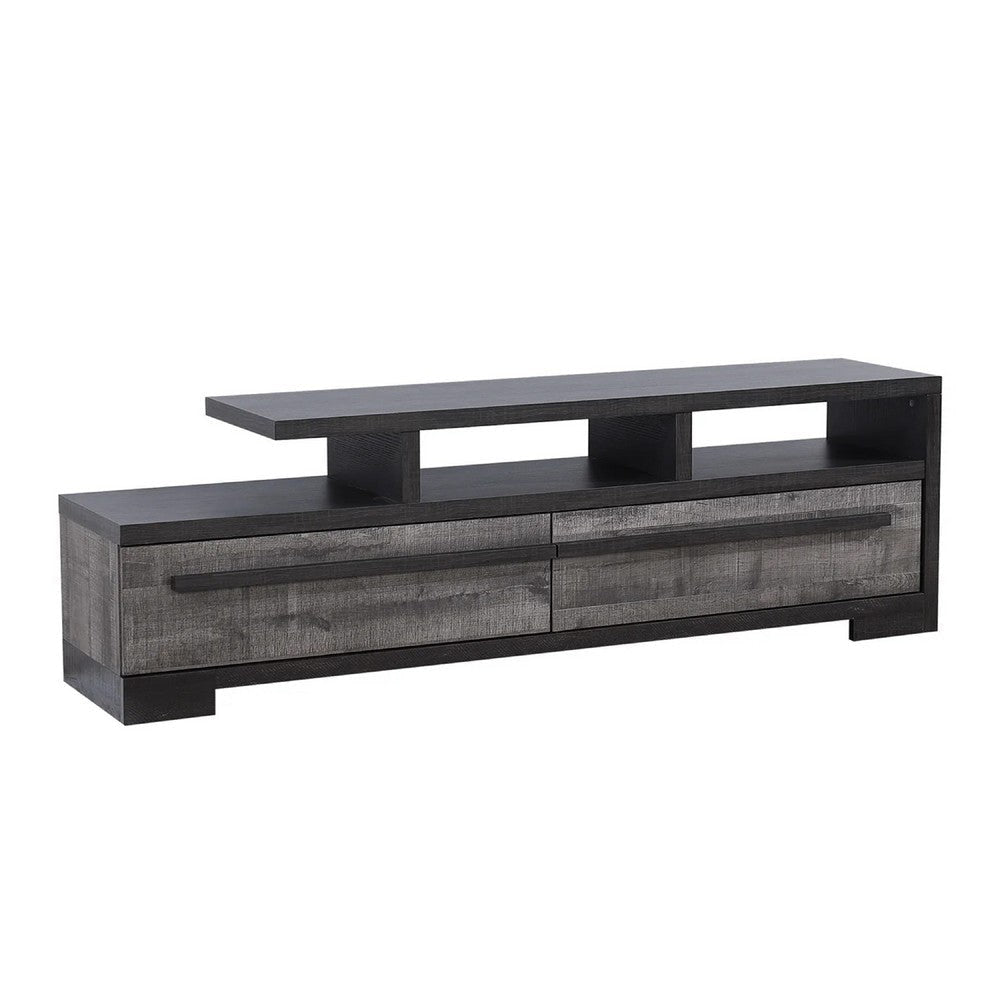 Ruthe TV Stand Media Console w 2 Drawers | Shelves | Black Gray Wood BM338407