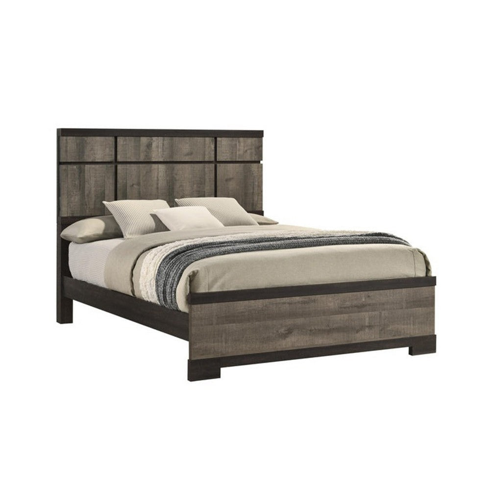 Ruthe King Panel Bed w Horizontal Trim Lines | Gray Grained Wood BM338408
