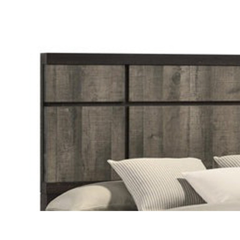 Ruthe King Panel Bed w Horizontal Trim Lines | Gray Grained Wood BM338408