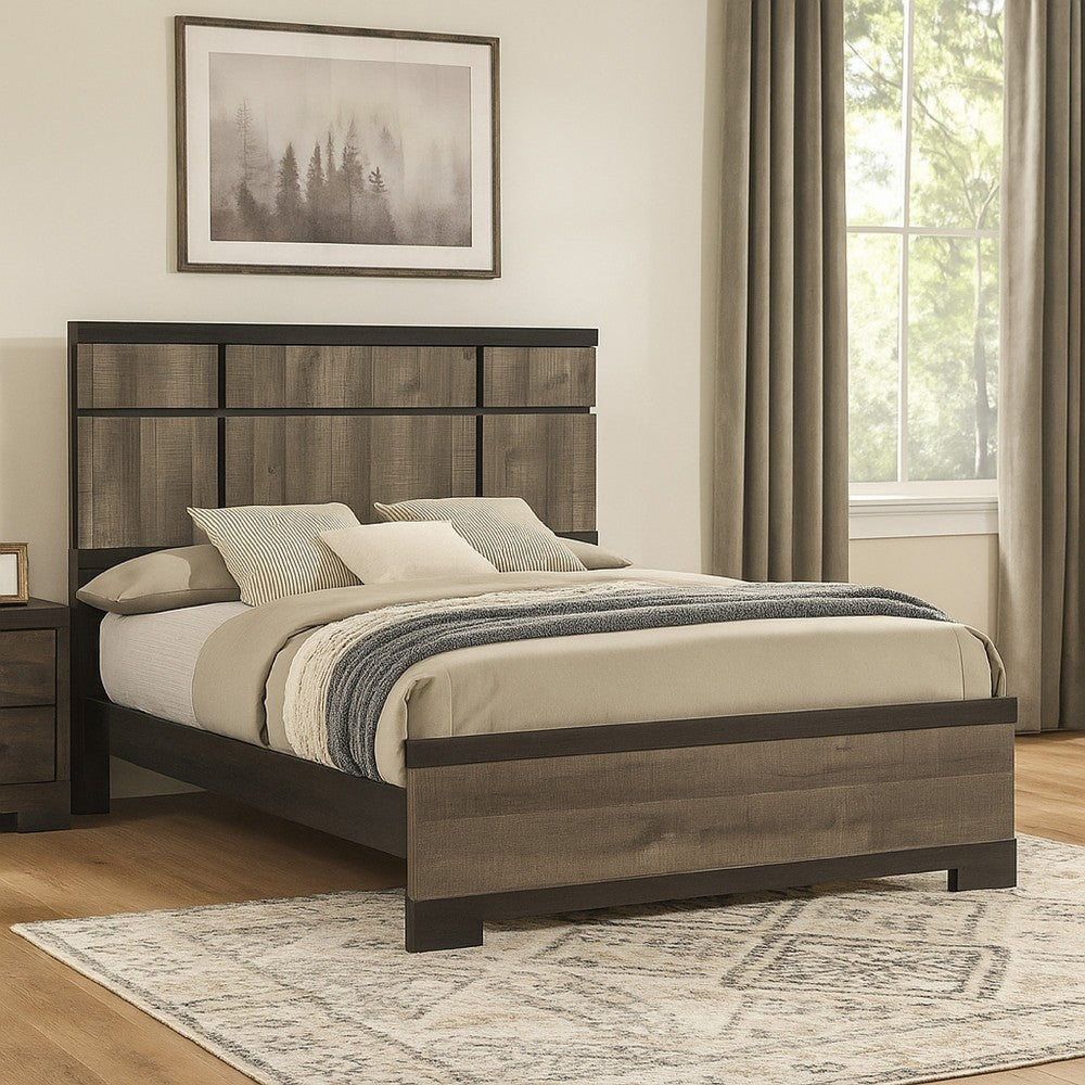 Ruthe King Panel Bed w Horizontal Trim Lines | Gray Grained Wood
