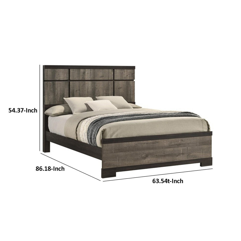 Ruthe Queen Panel Bed w Horizontal Trim Lines | Gray Grained Wood BM338409