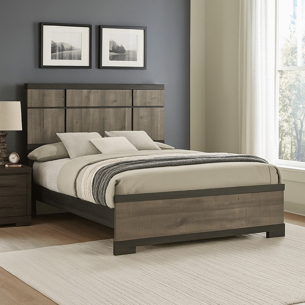 Ruthe Queen Panel Bed w Horizontal Trim Lines | Gray Grained Wood