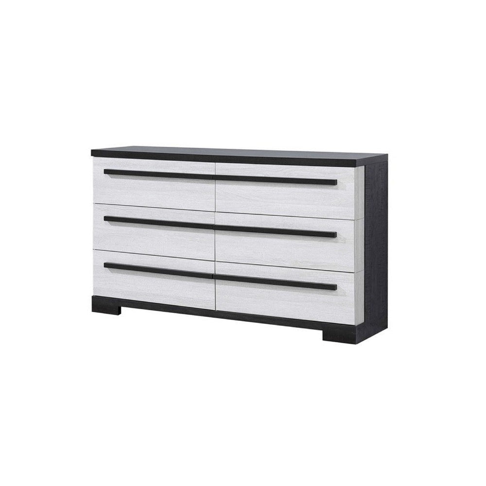 Ruthe Wide Dresser w 6 Drawers | Ebony Black | White Wood BM338410