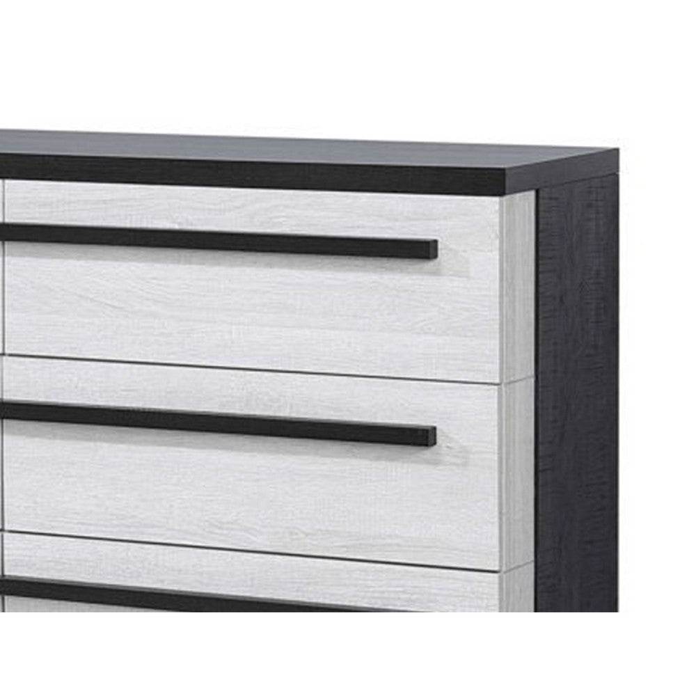 Ruthe Wide Dresser w 6 Drawers | Ebony Black | White Wood BM338410