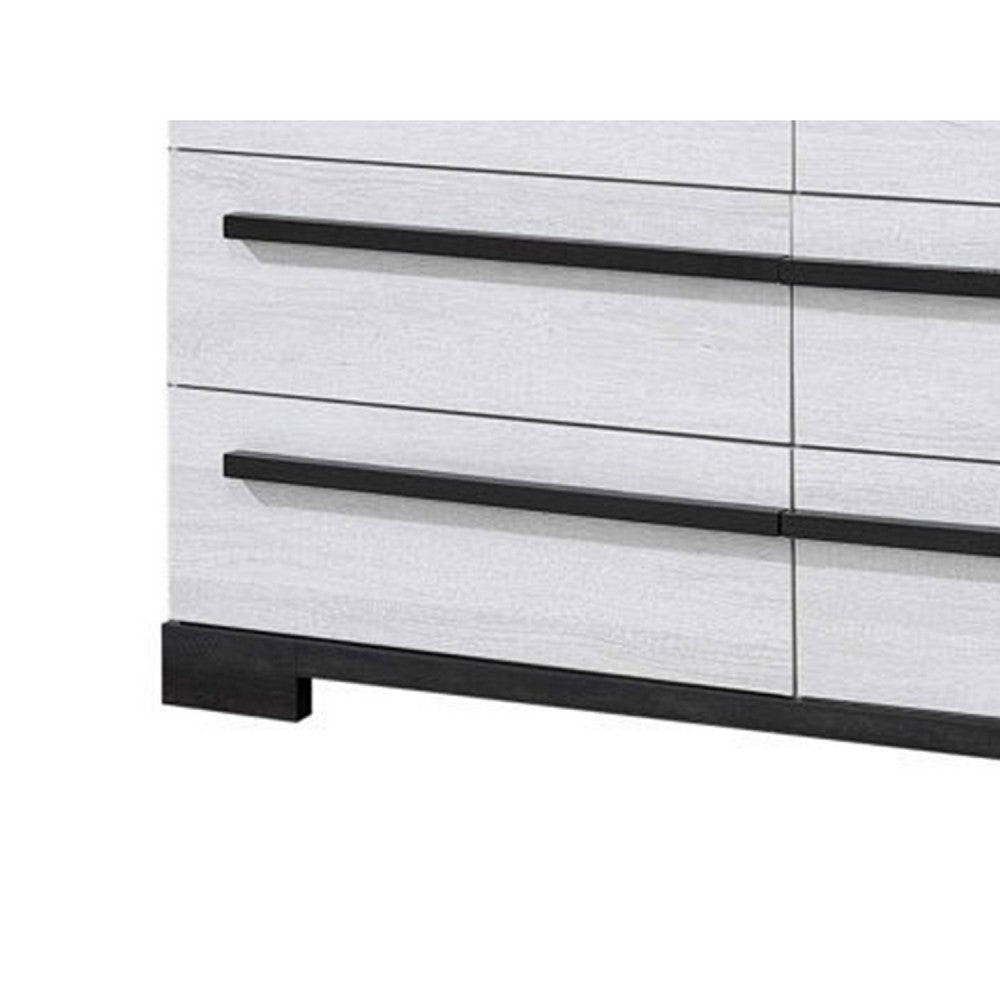 Ruthe Wide Dresser w 6 Drawers | Ebony Black | White Wood BM338410