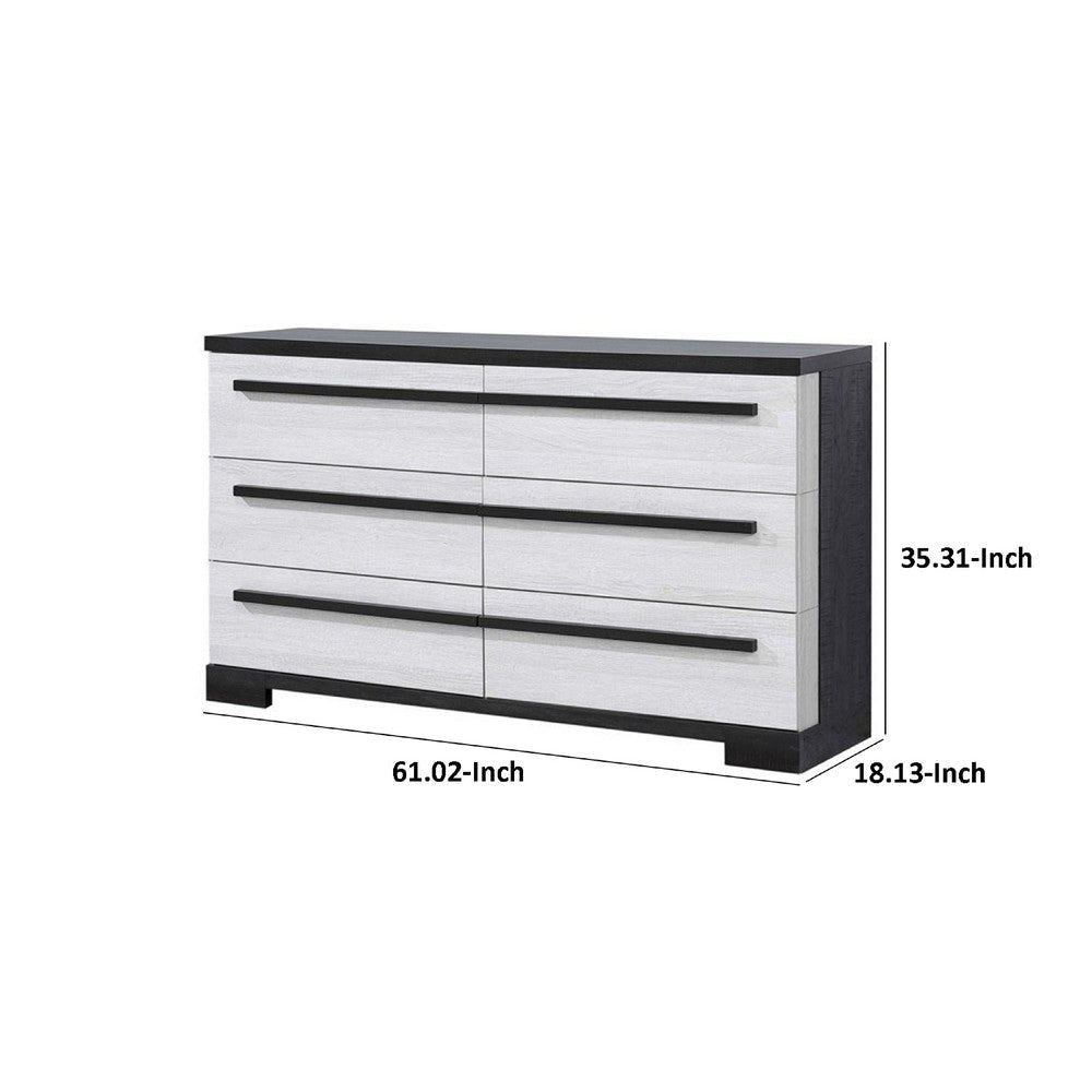 Ruthe Wide Dresser w 6 Drawers | Ebony Black | White Wood BM338410