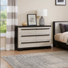 Ruthe Wide Dresser w 6 Drawers | Ebony Black | White Wood