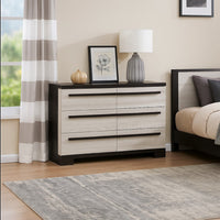 Ruthe Wide Dresser w 6 Drawers | Ebony Black | White Wood