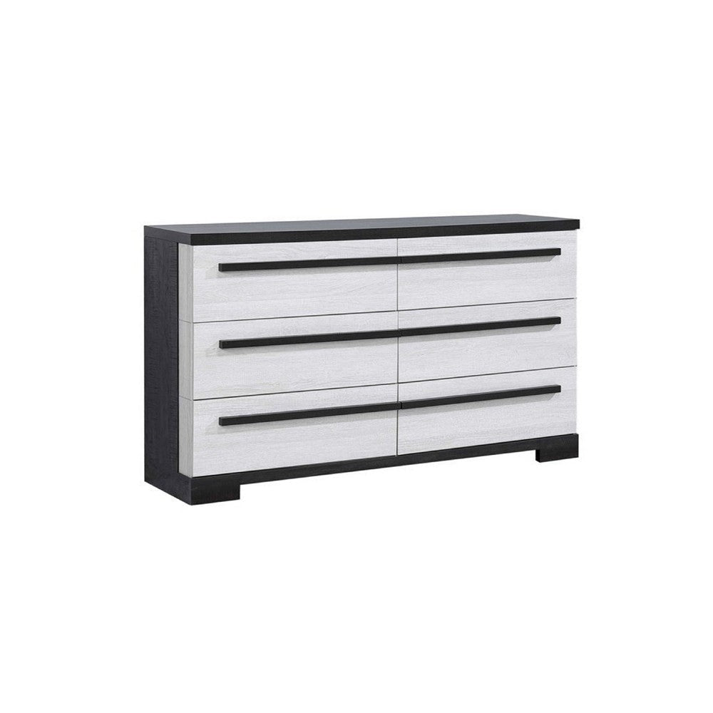 Ruthe Wide Dresser w 6 Drawers | Ebony Black | White Wood BM338410