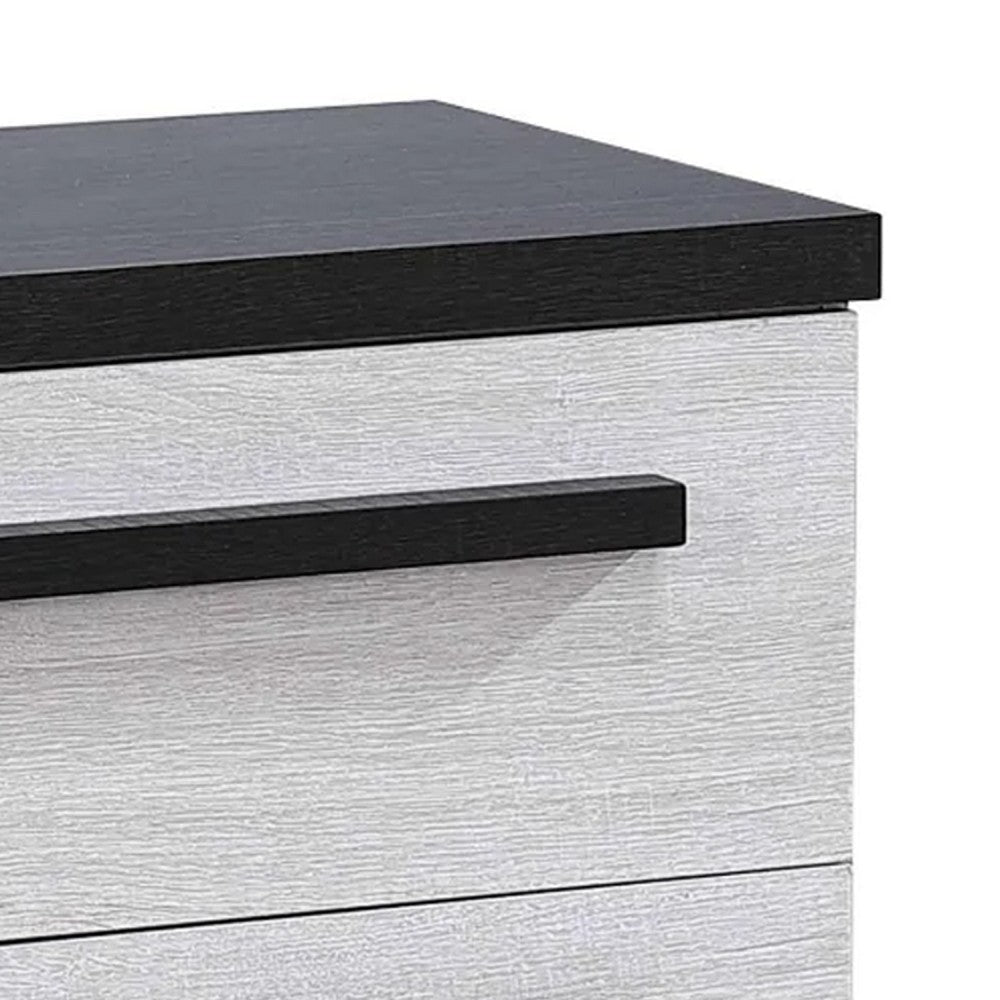 Ruthe Nightstand w 2 Drawers | Wide Top | Ebony Black | White Wood BM338411