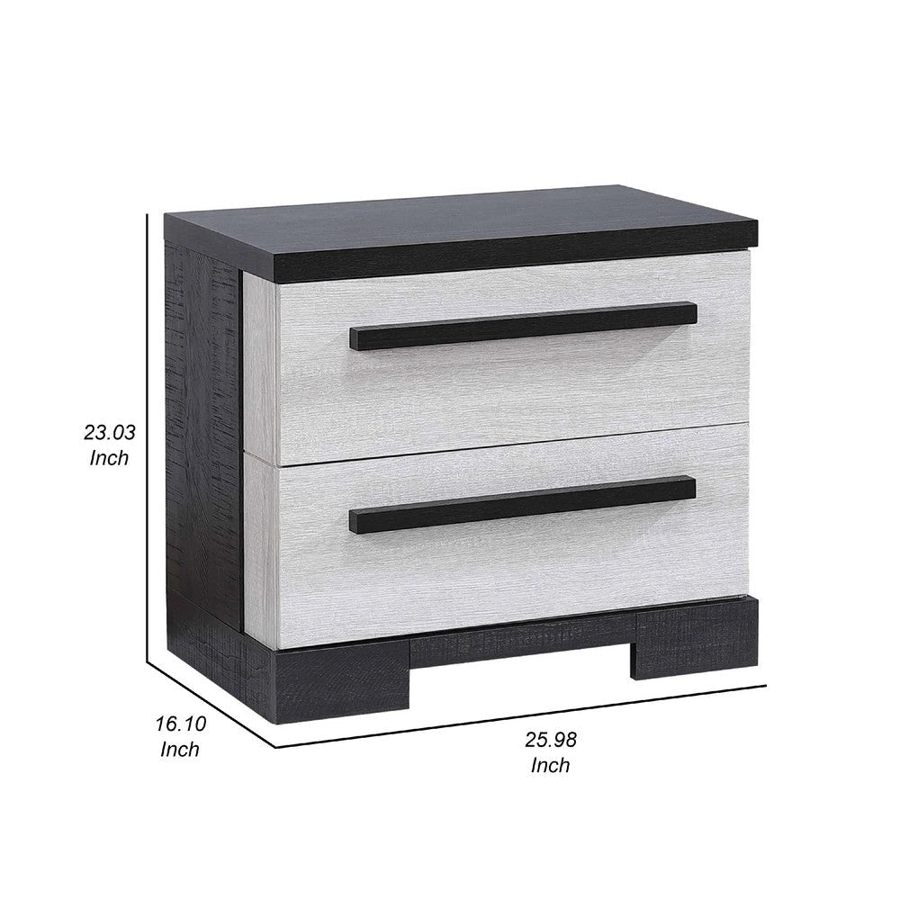 Ruthe Nightstand w 2 Drawers | Wide Top | Ebony Black | White Wood BM338411