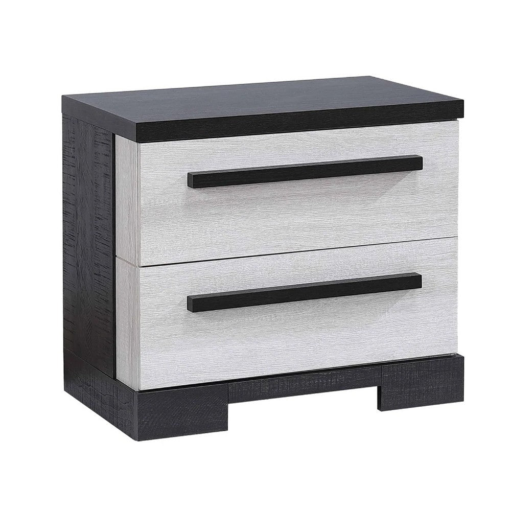 Ruthe Nightstand w 2 Drawers | Wide Top | Ebony Black | White Wood BM338411