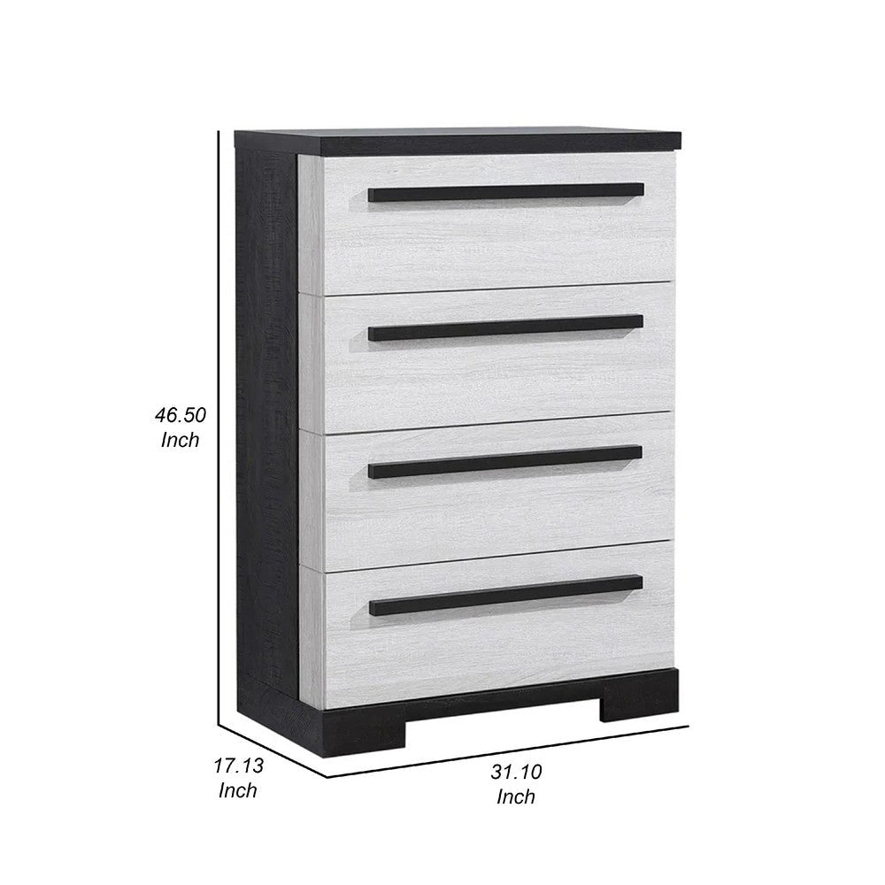 Ruthe Tall Dresser Chest w 4 Drawers | Ebony Black | White Wood BM338412