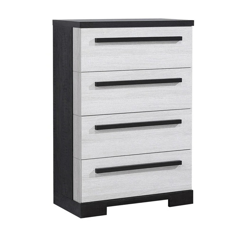 Ruthe Tall Dresser Chest w 4 Drawers | Ebony Black | White Wood BM338412
