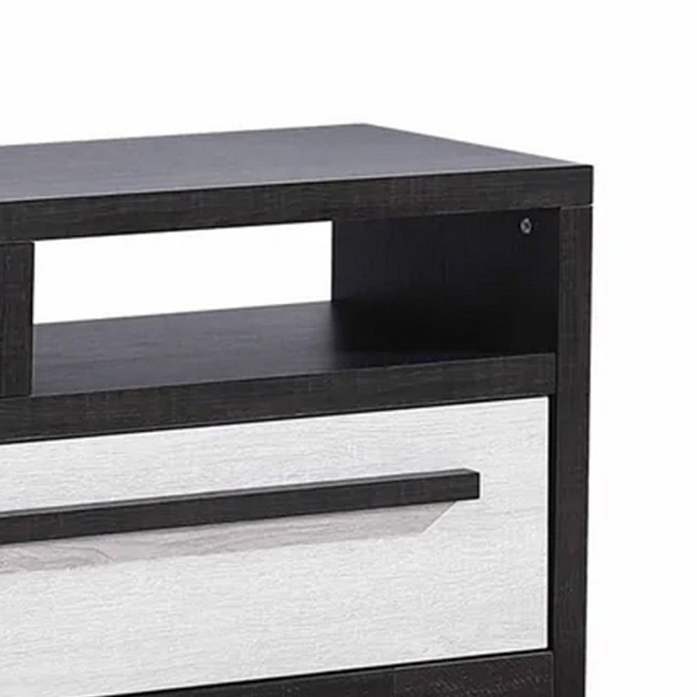 Ruthe TV Stand Media Cabinet w 2 Drawers | Shelves | Black & White Wood