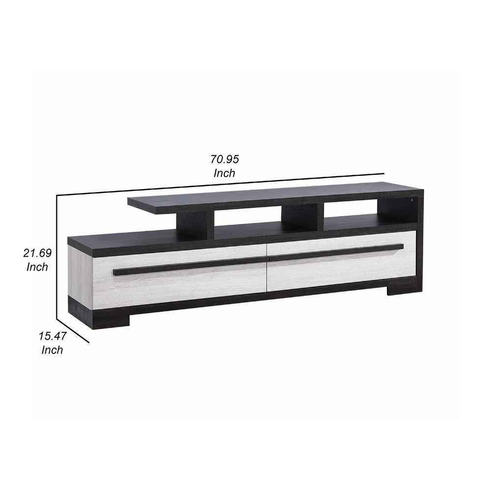 Ruthe TV Stand Media Cabinet w 2 Drawers | Shelves | Black & White Wood