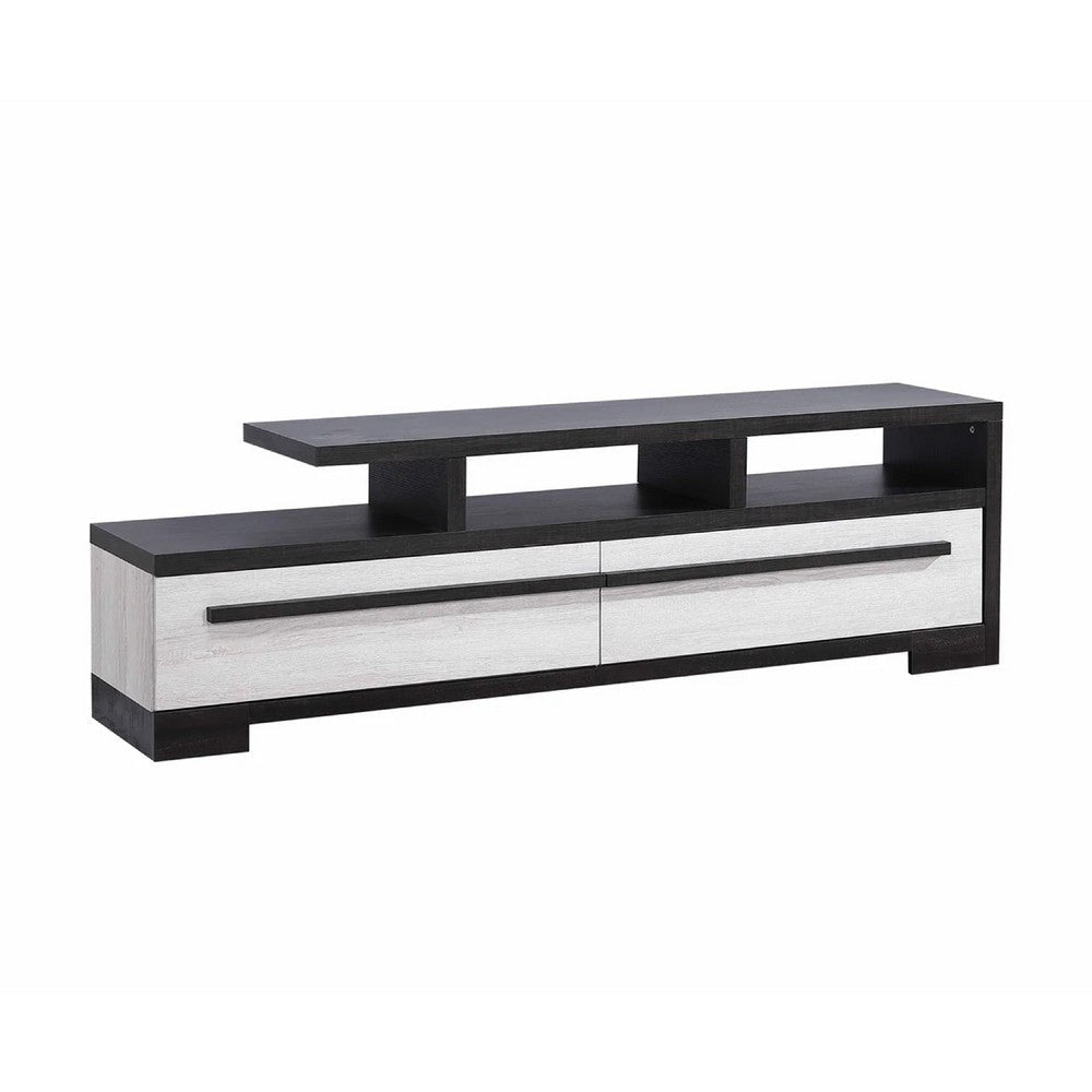 Ruthe TV Stand Media Cabinet w 2 Drawers | Shelves | Black & White Wood