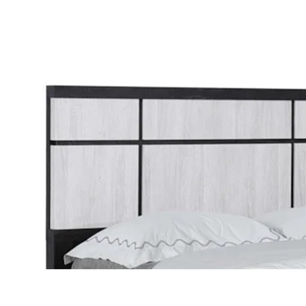 Ruthe King Panel Bed w Horizontal Trim Lines | White Grained Wood BM338414
