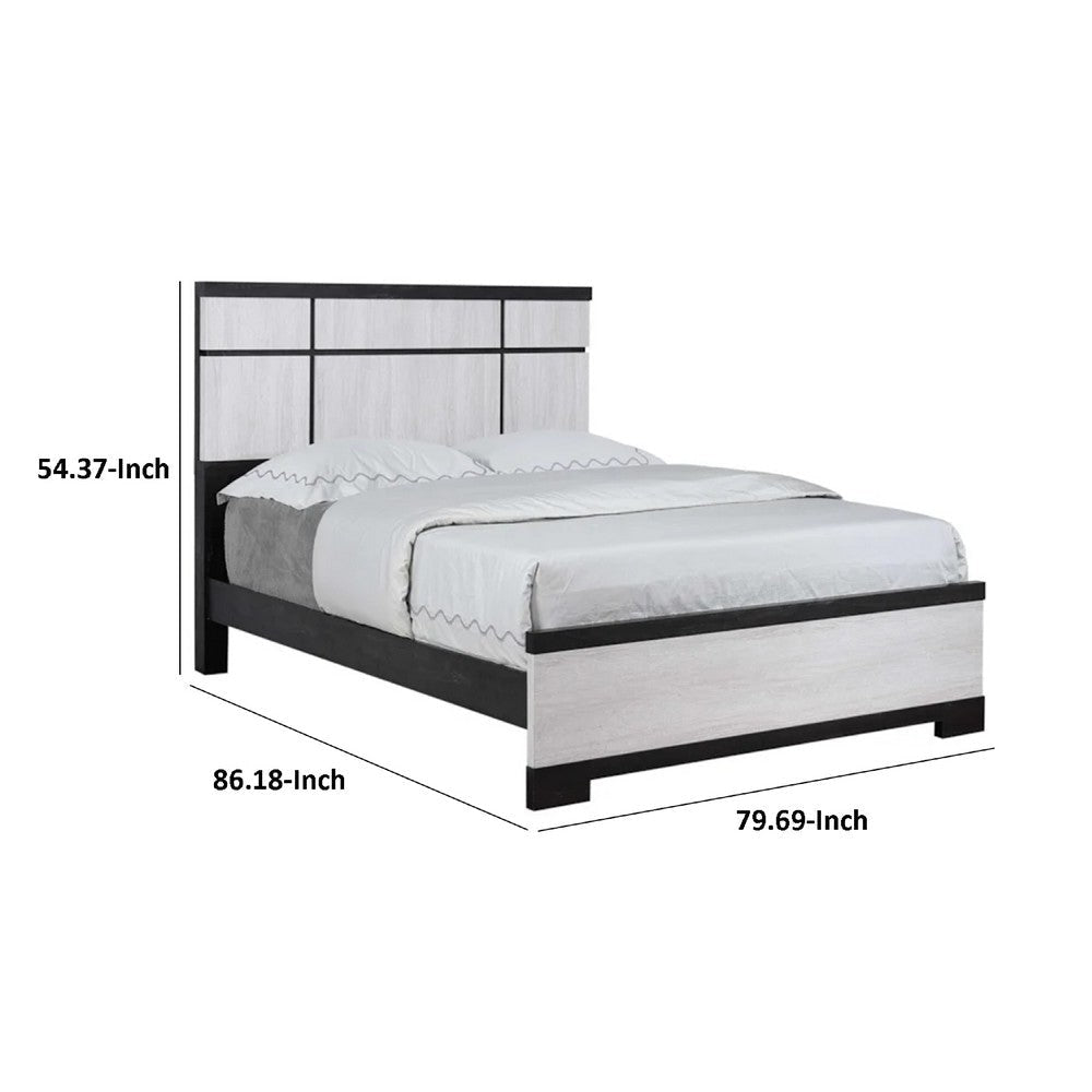 Ruthe King Panel Bed w Horizontal Trim Lines | White Grained Wood BM338414