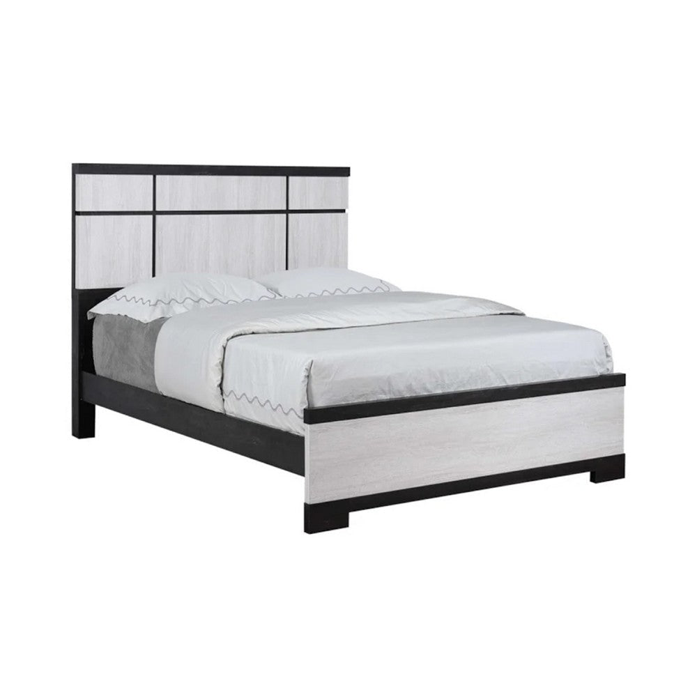 Ruthe Queen Panel Bed w Horizontal Trim Lines | White Grained Wood BM338415