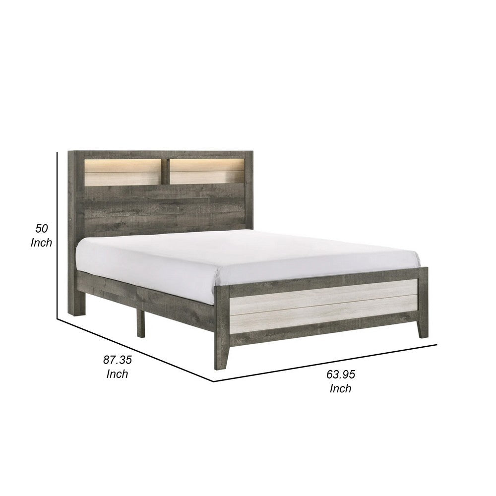 Ruthe Low Profile Queen Panel Bed w Built-In Lights | Ash Gray Wood BM338416