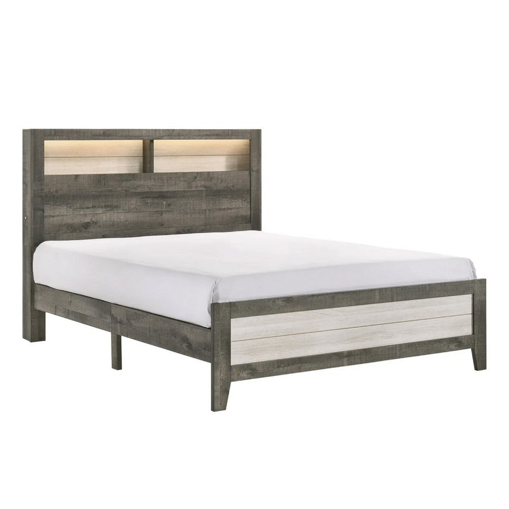 Ruthe Low Profile Queen Panel Bed w Built-In Lights | Ash Gray Wood BM338416
