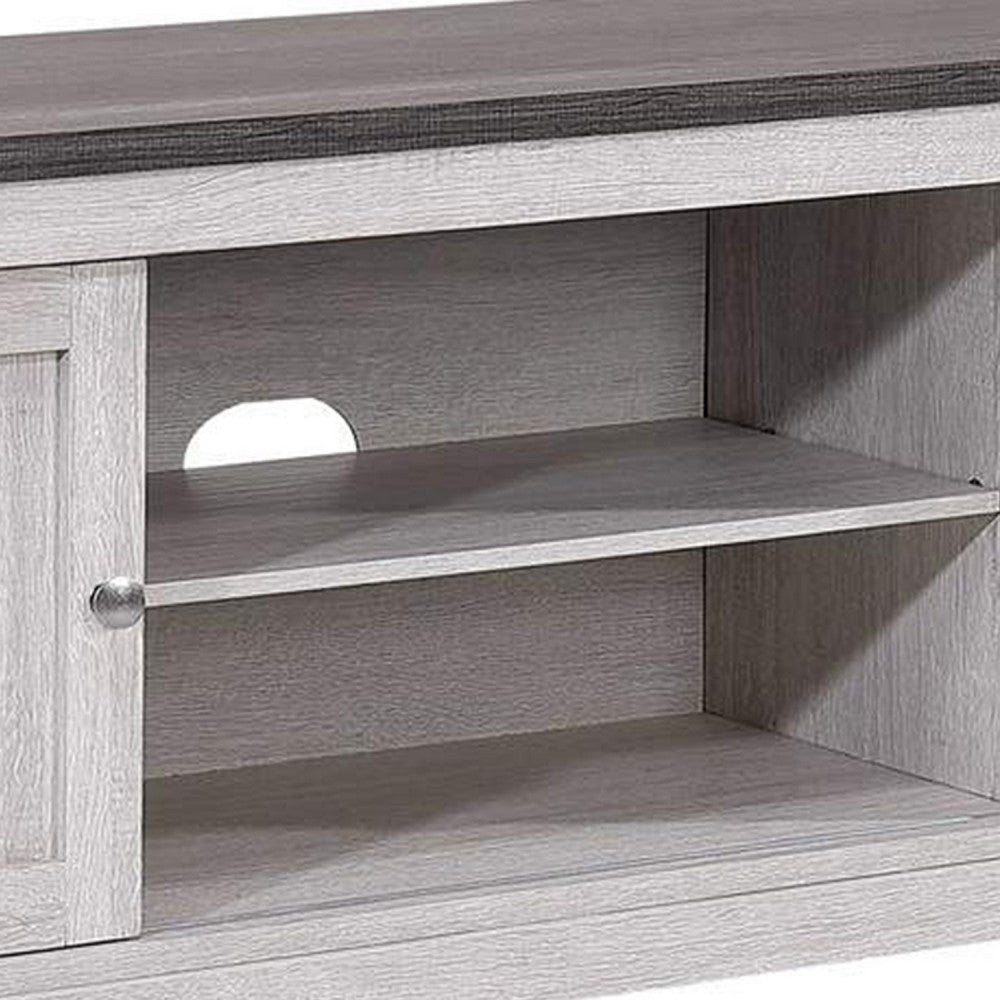 Leya TV Stand Media Cabinet | 2 Doors | 2 Shelves | Cable Cut Gray Wood BM338417