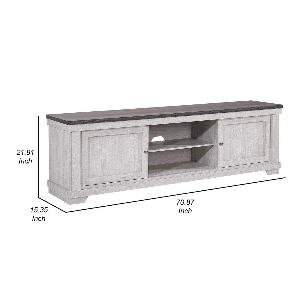 Leya TV Stand Media Cabinet | 2 Doors | 2 Shelves | Cable Cut Gray Wood BM338417