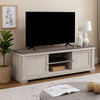 Leya TV Stand Media Cabinet | 2 Doors | 2 Shelves | Cable Cut Gray Wood