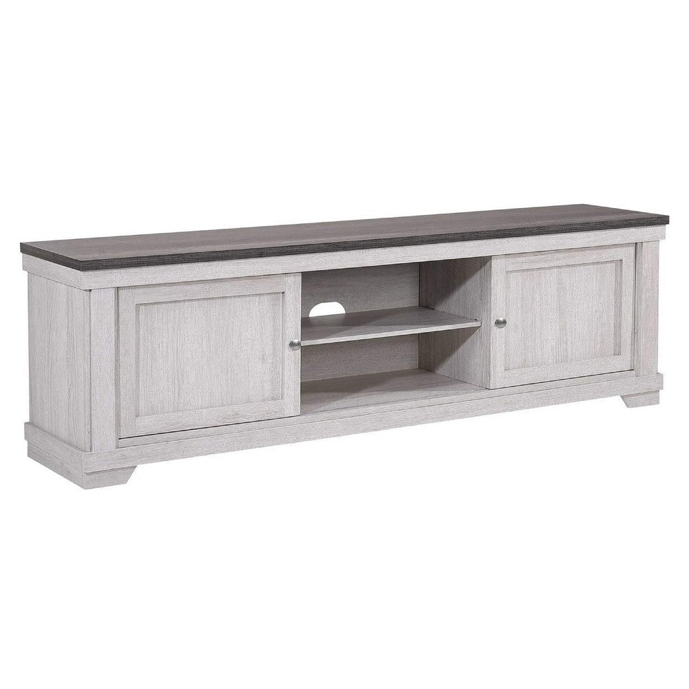 Leya TV Stand Media Cabinet | 2 Doors | 2 Shelves | Cable Cut Gray Wood BM338417