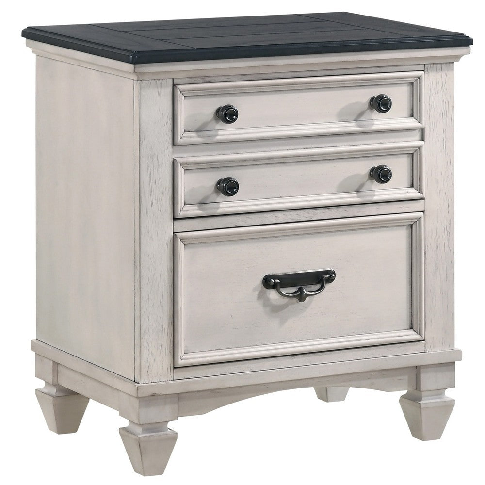 Sawz Nightstand w 3 Drawers | Charcoal Plank Top | Light Gray Wood BM338418