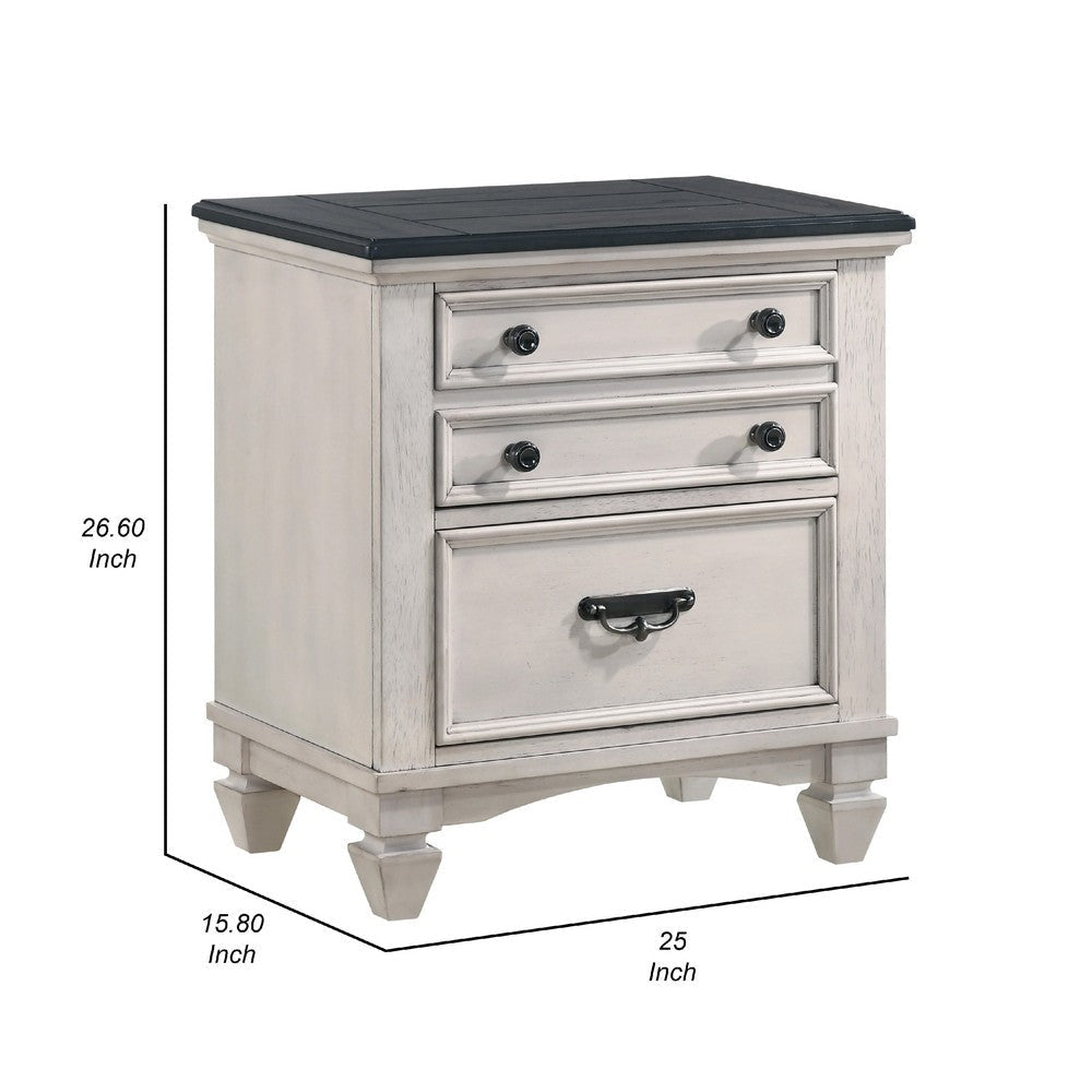 Sawz Nightstand w 3 Drawers | Charcoal Plank Top | Light Gray Wood BM338418