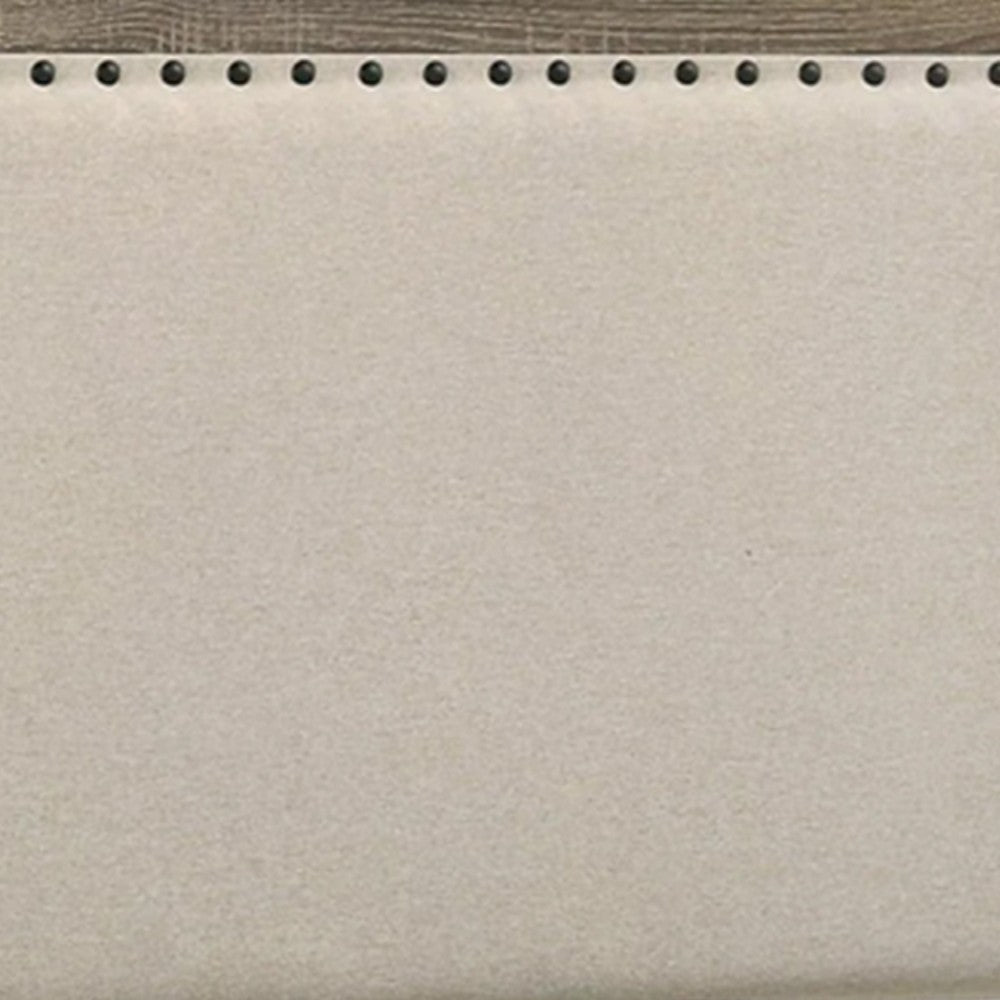 Shannon Full Panel Bed w Nailhead Trim | Ivory Fabric | Gray Wood BM338419