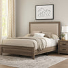 Shannon King Panel Bed w Nailhead Trim | Ivory Fabric | Gray Wood