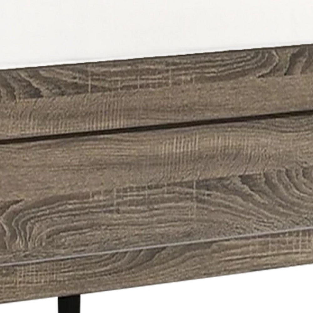 Shannon Twin Panel Bed w Nailhead Trim | Ivory Fabric | Gray Wood BM338422