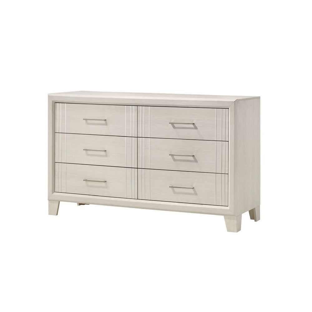 Charie Wide Dresser w 6 Drawers | Tapered Legs | White Wood BM338423
