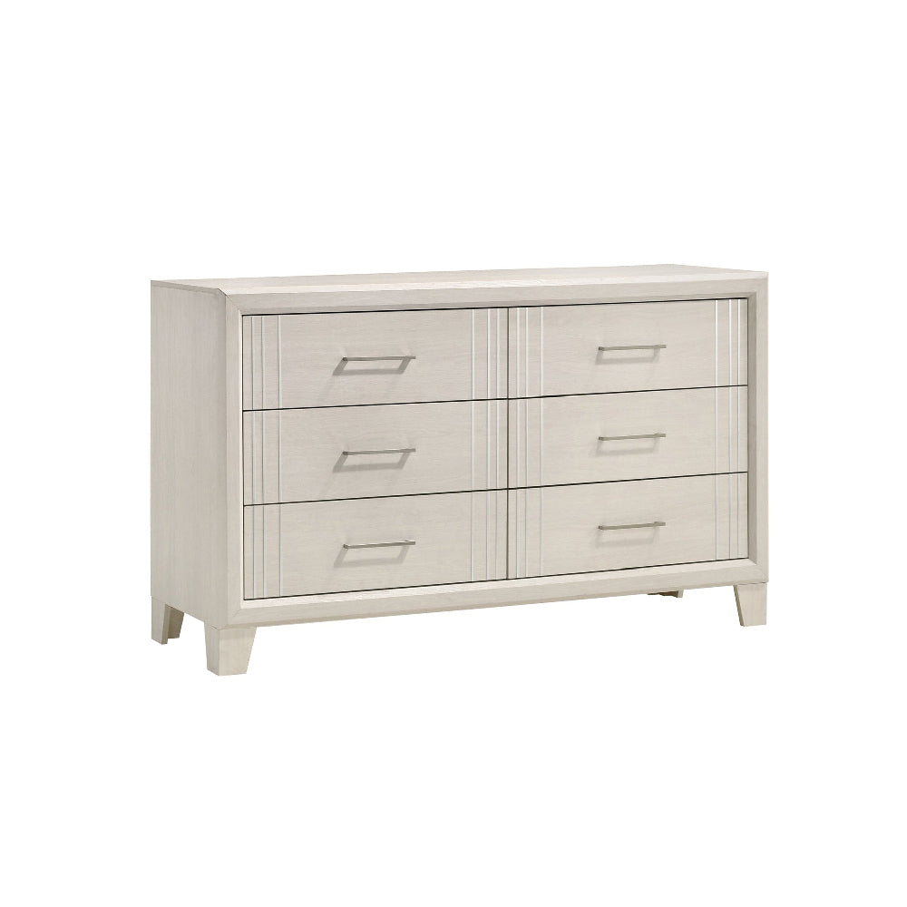 Charie Wide Dresser and Mirror Set | 6 Drawers | Tapered Legs | White Wood