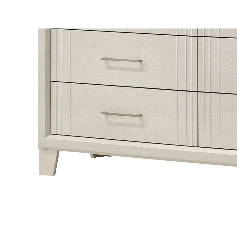 Charie Wide Dresser w 6 Drawers | Tapered Legs | White Wood BM338423