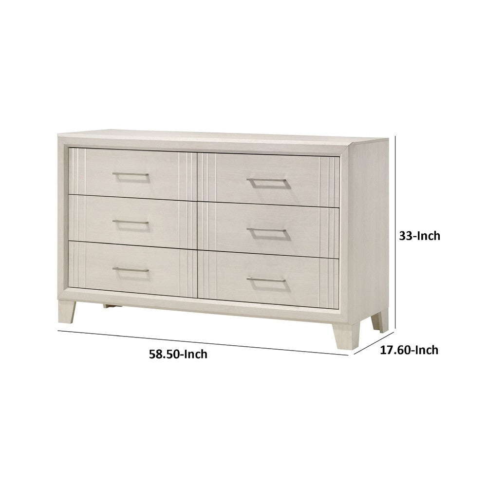 Charie Wide Dresser w 6 Drawers | Tapered Legs | White Wood BM338423
