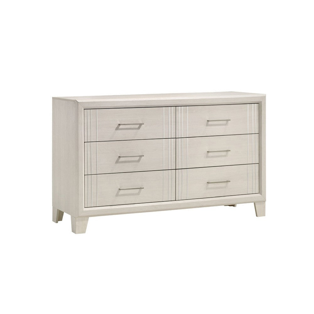 Charie Wide Dresser w 6 Drawers | Tapered Legs | White Wood BM338423