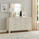Charie Wide Dresser and Mirror Set | 6 Drawers | Tapered Legs | White Wood