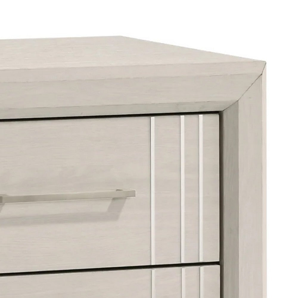 Charie Nightstand w 2 Drawers | Tapered Legs | Silver Metal | White Wood BM338424