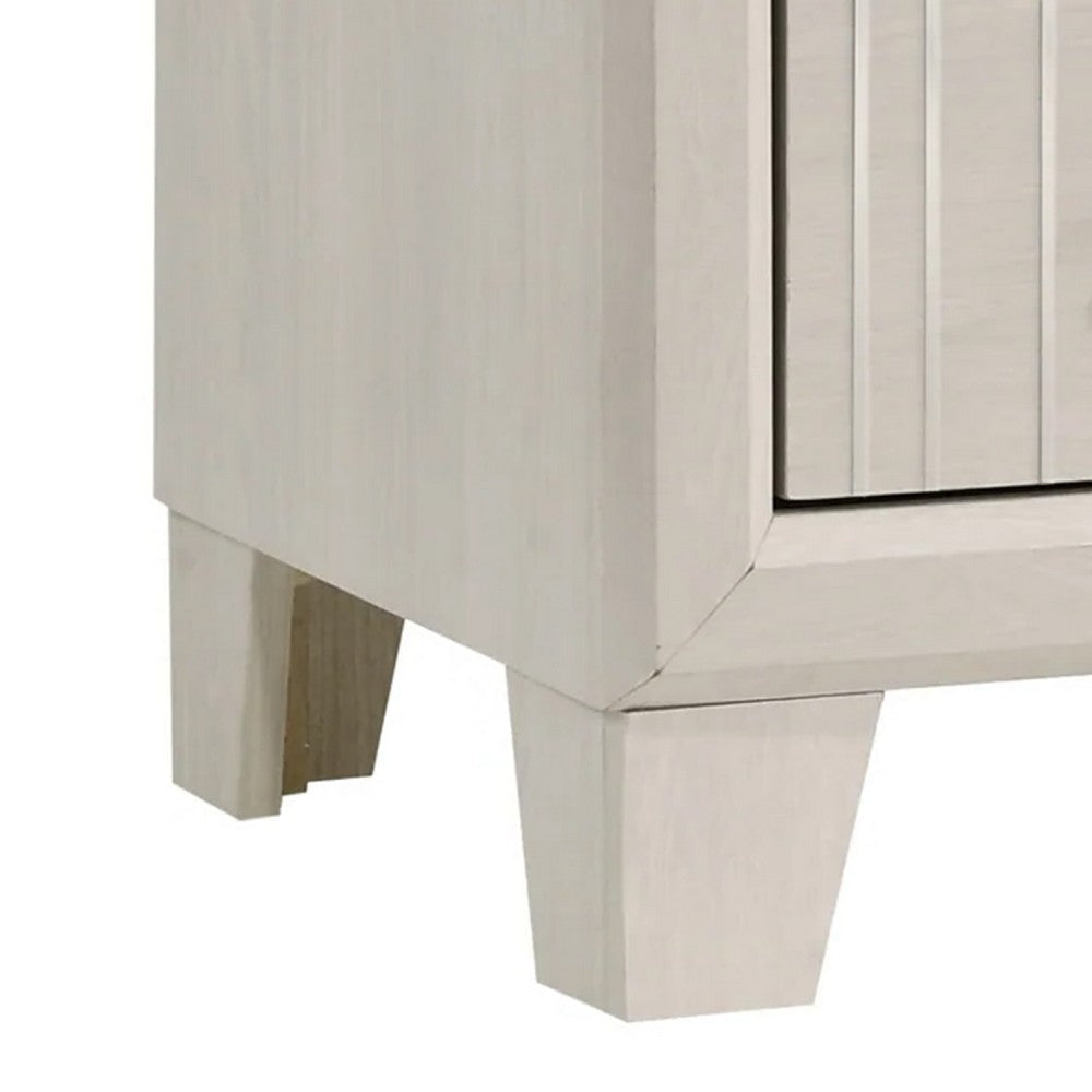 Charie Nightstand w 2 Drawers | Tapered Legs | Silver Metal | White Wood BM338424