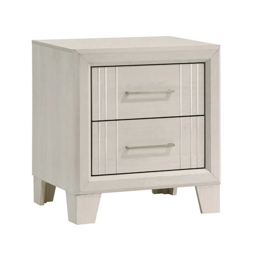 Charie Nightstand w 2 Drawers | Tapered Legs | Silver Metal | White Wood BM338424