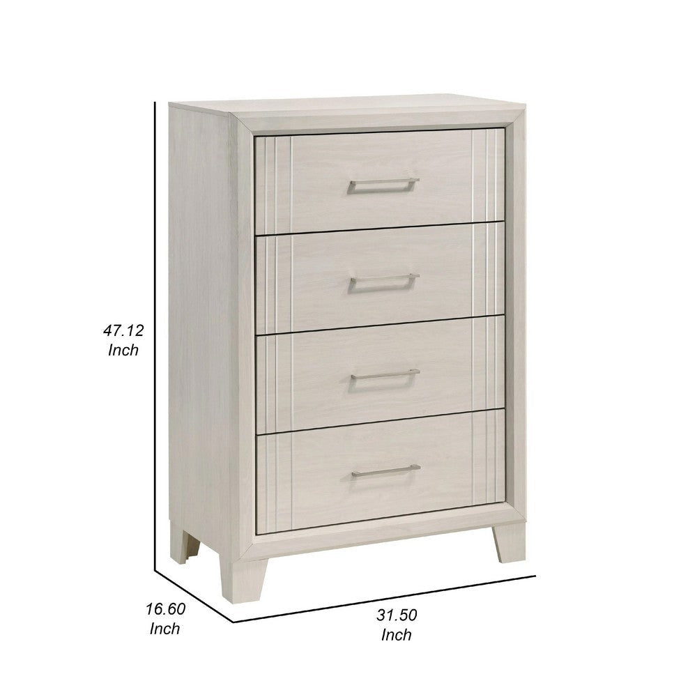 Charie Tall Dresser Chest w 4 Drawers | Tapered Feet | White Wood BM338425