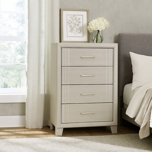 Charie Tall Dresser Chest w 4 Drawers | Tapered Feet | White Wood BM338425