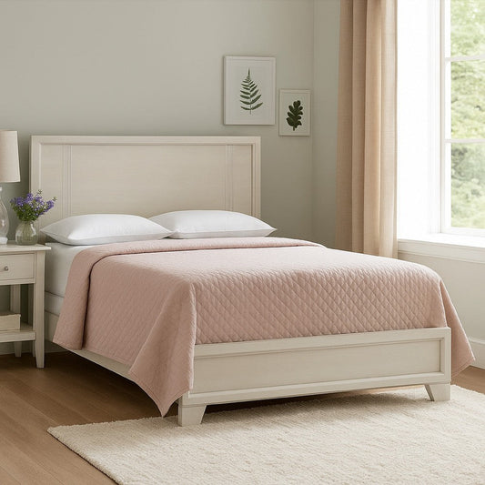 Charie Full Bed w Panel-Style Headboard | Tapered Legs | White Wood