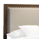 Shannon Full Bed w Nailhead Trim | Ivory Fabric on Cherry Brown Wood BM338429