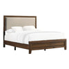 Shannon Full Bed w Nailhead Trim | Ivory Fabric on Cherry Brown Wood