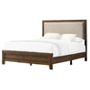 Shannon King Bed w Nailhead Trim | Ivory Fabric on | Cherry Brown Wood